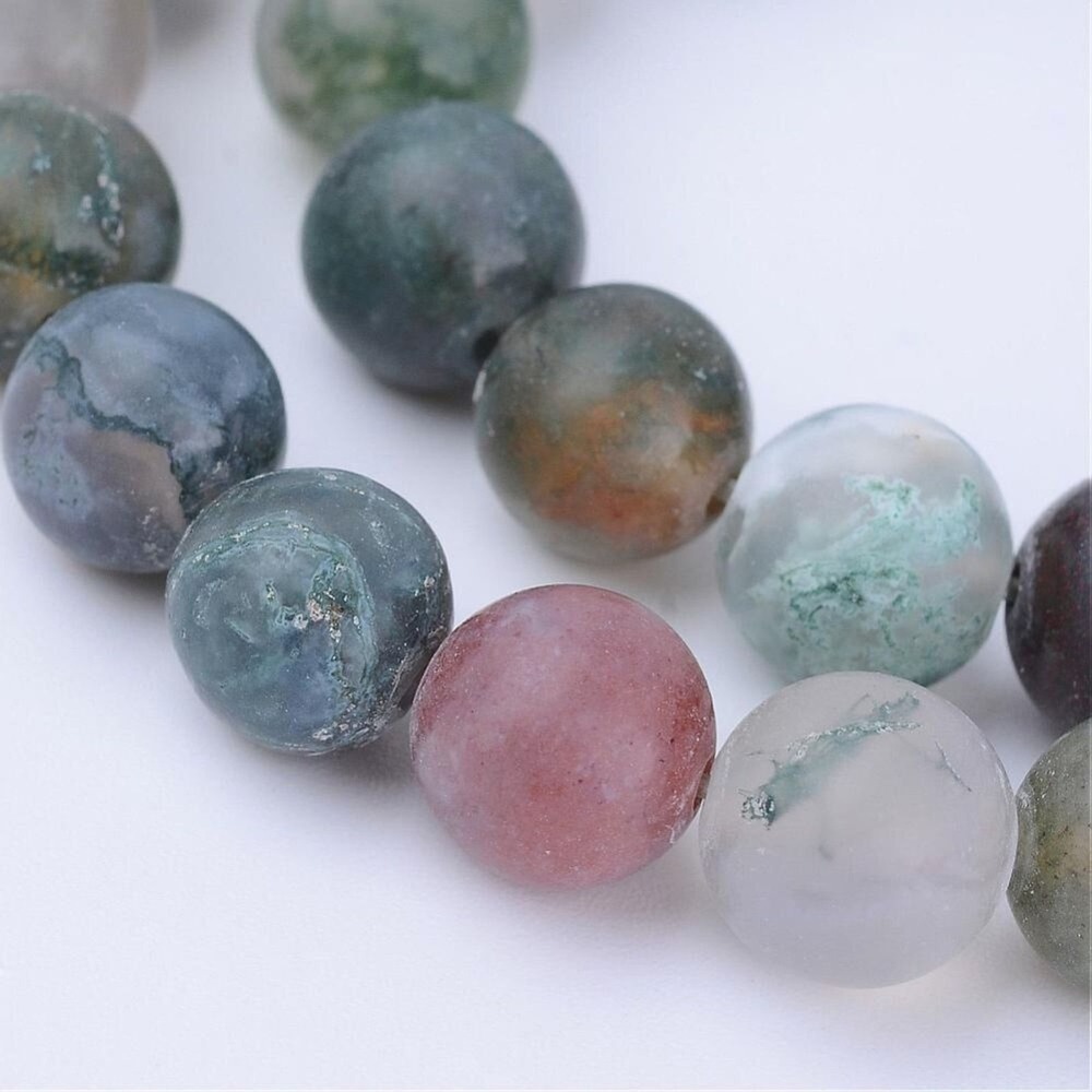 6-6.5MM‎ Frosted Indian Agate Beads-ONE Gemstone Bead Strand-Jewelry Making NWT